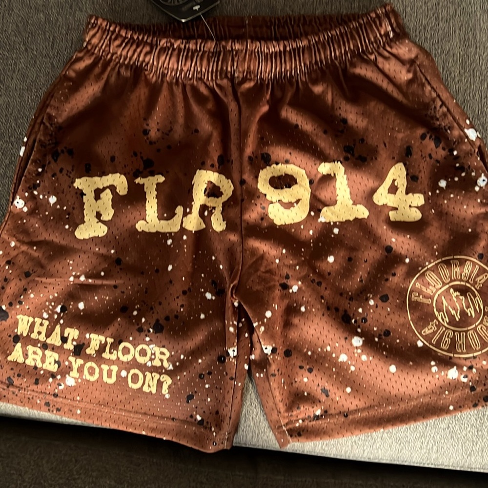Floor914 Mocha Splatter Shorts, Above Knee, Mesh, Mens Sz M